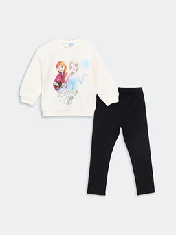 Bisiklet Yaka Elsa Bask?l? K?z Bebek Sweatshirt ve Tayt 2li Tak?m