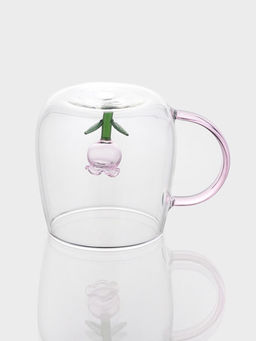 Кружка Розочка, 320 мл, 9?12.5?9 см, с фигуркой, стекло, прозрачная, розовая