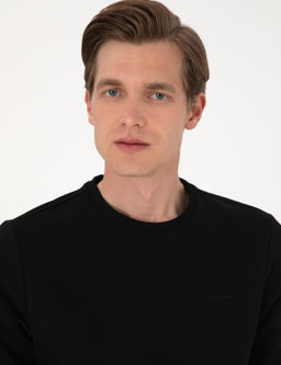 Siyah 3 _plik Regular Fit __i Polarl_ Bisiklet Yaka Basic Sweatshirt