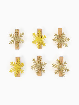Цена за 2 шт. Прищепки декоративные новогодние Снежинки золотые, 6 шт.