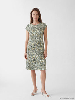 Bisiklet Yaka Desenli A Kesim Elbise