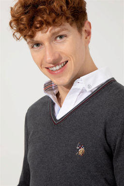 U. S. Polo Assn Мужской базовый трикотажный свитер антрацитового цвета с v-образным вырезом - U.s. polo assn фото 8