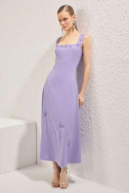 Trendyolmilla Siyah A-Kesim Tas Aksesuar Detayl? Dokuma Midi S?k Abiye Gece Mezuniyet Elbisesi TPRSS25EL00173  фото 9