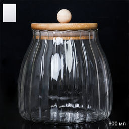 Банка для сыпучих бамбуковая крышка рифленая 900 мл / LCSC2434 /уп 80/ - ГалеонТрейд фото 5