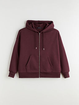 Oversize Kad?n Kal?n Fermuarl? Sweatshirt