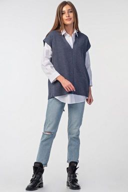 Жилет вязаный оверсайз с открытой спиной черный - Fly фото 16