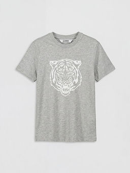 Bisiklet Yaka Kaplan Bask?l? Erkek ?ocuk Ti??rt