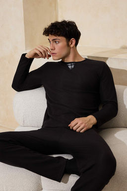 Siyah Regular Yumusak Waffle Orme Pijama Tak?m? TMNAW26PT00070 - Trendyolmilla фото 8