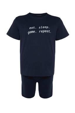 TRENDYOL MAN Buyuk Beden Lacivert Regular Fit Rahat Slogan Bask?l? Orme Sortlu Pijama Tak?m? TMNSS23PT00013 - Trendyolmilla фото 18