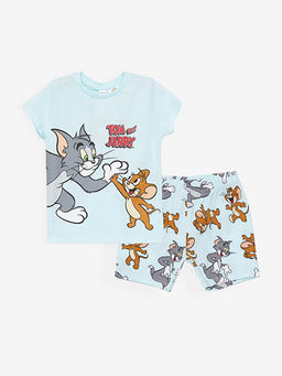 Bisiklet Yaka K?sa Kollu Bugs Bunny Bask?l? Erkek Bebek Pijama Tak?m?