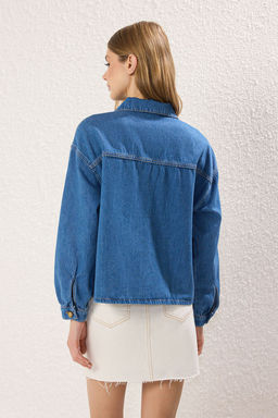 Mavi Cep Detayl? Gomlek Yaka Oversize Denim Ceket TWOSS25CE00050