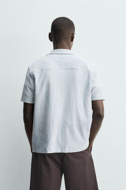 CAMISA REGULAR FIT ESTRUCTURA SEERSUCKER / Blanco / Celeste - Zara фото 3