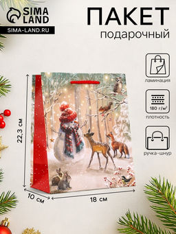 Цена за 2 шт. Пакет подарочный новогодний ламинированный, «Встреча друзей», 18×10×22.3 см