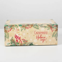 Цена за 5 шт. Коробка для капкейков «Новый год: Милый зайчик» 17×25×10 см