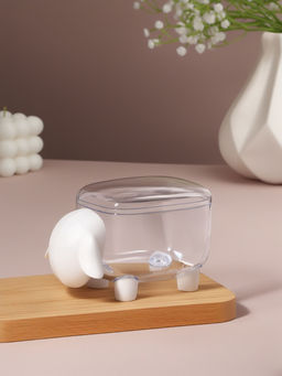 Органайзер для ватных палочек и дисков «Барашек», с крышкой, 12×7.5×8.5 см, прозрачный, белый