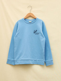 Bisiklet Yaka Bask?l? Uzun Kollu Erkek ?ocuk Sweatshirt