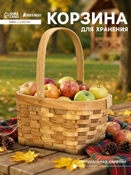 Корзина плетёная для хранения, 22×15.5×12 см, ручка h=13, секвойя, Greengo