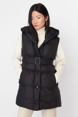 Siyah Kapusonlu Kemerli Su Itici Sisme Yelek TWOSS21YE0002