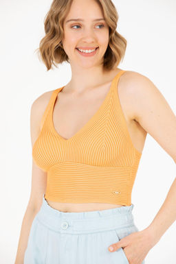 U. S. Polo Assn Женский оранжевый свитер с v-образным вырезом - U.s. polo assn фото 3