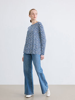 Bisiklet Yaka Desenli Kad?n Ti??rt