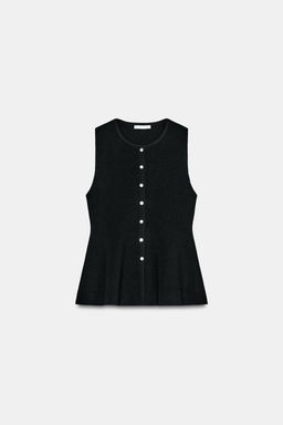 TOP RIB PEPLUM BOTONES / Negro - Zara фото 2