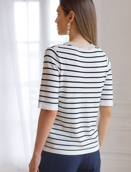 Свободный джемпер в полоску из вискозы с люрексом