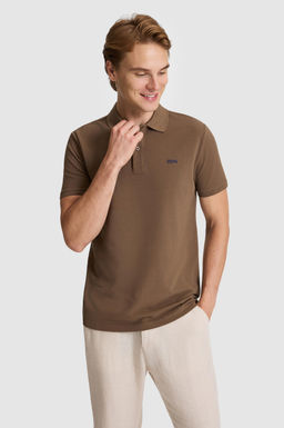 Erkek Kahverengi Regular Fit Polo Yaka Basic Ti__rt