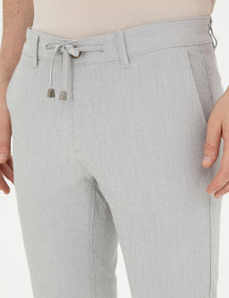Gri Slim Fit Gofre Ba_c_kl_ Kanvas Pantolon