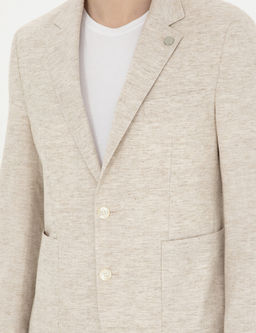 Bej Slim Fit Keten Kar___ml_ _izgili Tak_m Elbise
