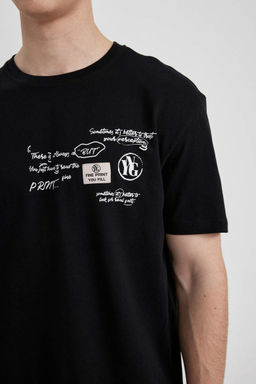 Футболка стандартного кроя с круглым вырезом и короткими рукавами с принтом - Defacto фото 4