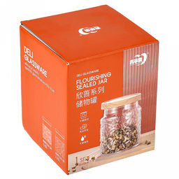 Банка стеклянная прижимная крышка Цитрус 1,15л, д12см h14см, деревянная крышка с уплотнителем, д/горла - 9,5см, д/основания - 11см, цветная коробка (Китай) - Домашняя мода фото 4