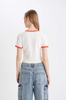 Облегающая футболка Cool Hello Kitty в рубчик с круглым вырезом и короткими рукавами - Defacto фото 10