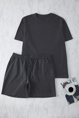 TRENDYOL MAN Antrasit Regular Fit Waffle Orme Sortlu Buyuk Beden Pijama Tak?m? TMNSS25AI00005 - Trendyolmilla фото 2