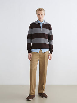 Polo Yaka ?izgili Erkek Triko Kazak