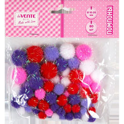 Набор помпонов для творчества "DIY" 80 шт, с блестками ассорти размеров и цветов