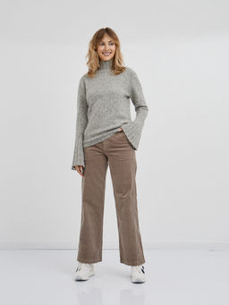 серая меланжевая водолазка с воротником стойкой и с расклешенными рукавами - Glenfield фото 3