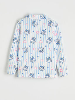 G?mlek Yaka Stitch Bask?l? K?z ?ocuk Pijama Tak?m?