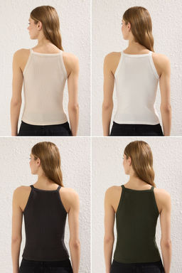 Antrasit-Ekru-Bej-Haki 4lu Paket Vucuda Oturan Crop Esnek Orme Atlet TWOSS25AL00056