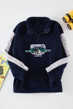 Lacivert Erkek Cocuk Duz Orme Mini Me Sweatshirt TKDAW25SW00111