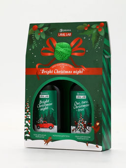 Подарочный набор новогодний: гель для душа, пена для ванны и мочалка, URAL LAB