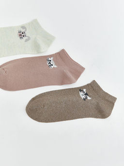 Hayvan Bask?l? Kad?n Patik ?orap 3l?