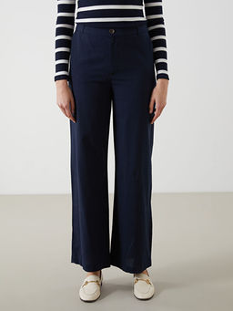 Standart Fit D?z Keten Kar???ml? Kad?n Pantolon