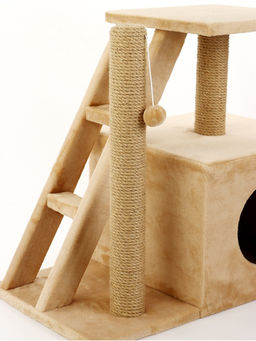 Домик для кошек с когтеточкой «Домосед», с лестницей и площадкой, 60×35×56 см, бежевый