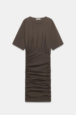 VESTIDO CORTO DRAPEADO / Khaki oscuro - Zara фото 7