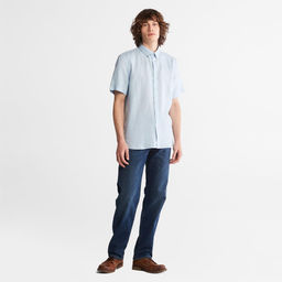 Мужская рубашка Timberland Shirt Mill River Linen Slim голубая  фото 3