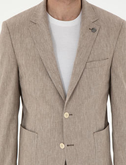 A__k Kahverengi Ex. Slim Fit Keten Kar___ml_ Ceket