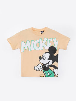 Bisiklet Yaka K?sa Kollu Mickey Mouse Bask?l? Erkek Bebek Ti??rt