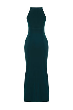 TRENDYOLMILLA Zumrut Yesili Limited Edition Halter Yaka Drapeli Vucuda Oturan Esnek Kalem Elbise TWOSS24EL00557  фото 5