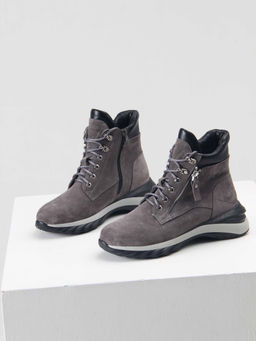 Ботинки 261.uno2bl. серый замок замша/Байка