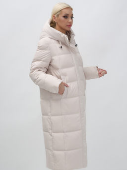 Пальто утепленное стеганное зимнее с капюшоном женское бежевого цвета 9627B - Mtforce фото 11